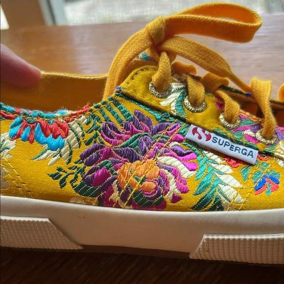 Superga Women Size 6.5 Yellow/Gold Satin Korelaw Embroidered Tennis Sneakers - Picture 5 of 6